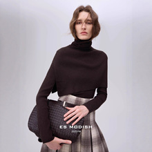 ES MODISH 秋冬新品法式高领斗篷套头针织披肩+修身内搭毛衣套装