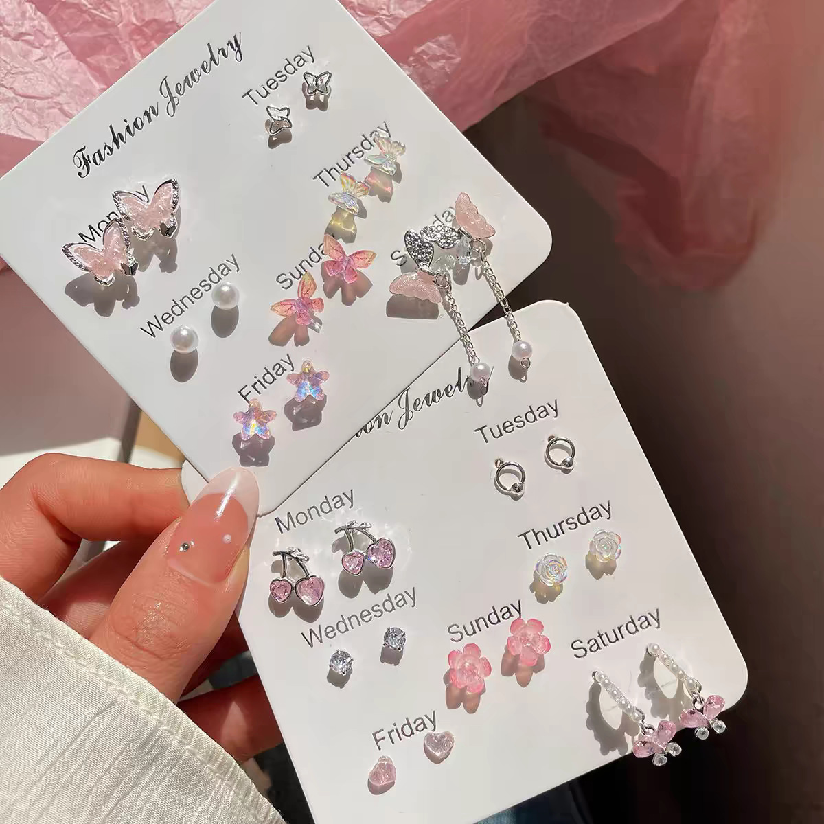 2025新款一周耳钉套装女S925小众耳环花季少女系列甜美小巧耳饰