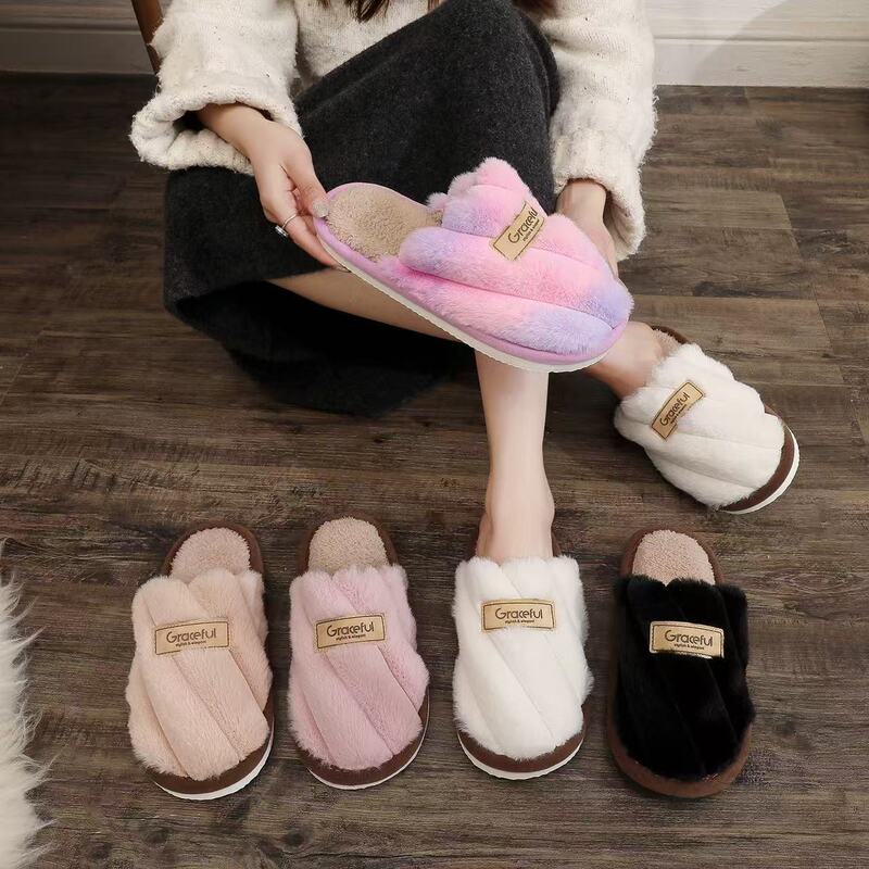 Cross-Border Baotou Women's Autumn and Winter Indoor and Outdoor Thick-Soled Warm Plush Confinement Shoes Cotton Slippers Women's Foam