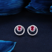 甄选南非优质钻石切工高碳钻微镶锆石耳钉 仿天然鸽血红宝石耳环