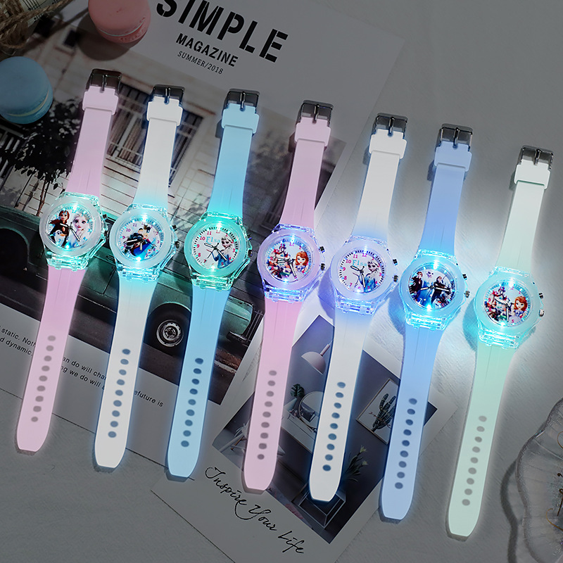 Glowing cartoon children's watch, elementary school watch, ice princess girl watch, birthday gift watch