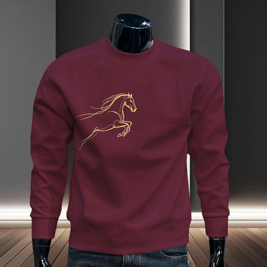 Trendy Heavyweight Crew Neck Sweatshirt Stylish Street Loose Casual Printed Long Sleeve Autumn Winter Men's Fleece Sweatshirt