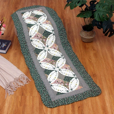 Avtomobil döşəmə paspasları – Korean Cotton Bedside Mat, Floor - green-edge-cross-flower-bedside-mat-or-car-mat-for-rear-seat-50x135cm