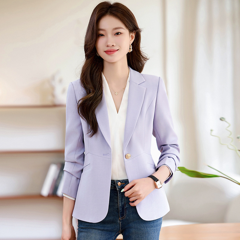 High-grade Purple Casual Suit Jacket Women's Spring and Autumn 2024 New Style Small Elegant Slim-fit Suit Top