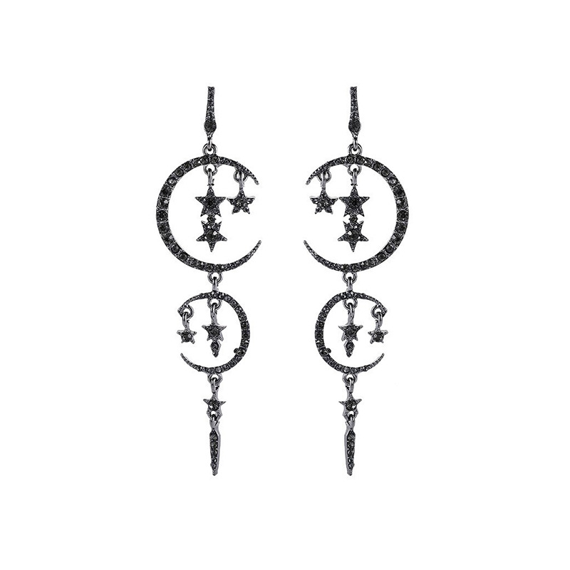 Europeo y americano clásico popular nuevo romántico diamante estrella Luna pendientes largo diamante incrustado elegante mujer pendientes Venta caliente