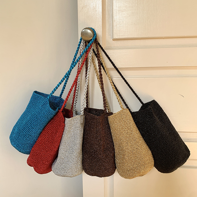 Cross-Border Supply of High-End Niche Gold and Silver Thread Bucket Bags, Eye-Catching Woven Bags, Versatile Crossbody Shoulder Bags Cross-Border Supply of High-End Niche Gold and Silver Thread Bucket Bags, Eye-Catching Woven Bags, Versatile Crossbody Shoulder Bags