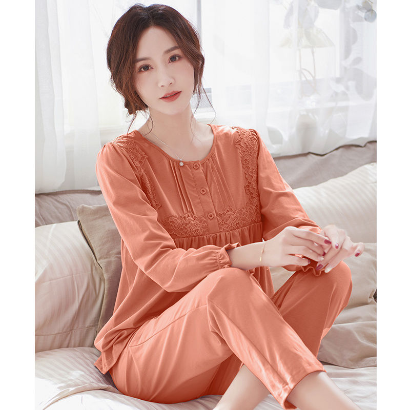 Pajamas Women's Spring and Autumn New Cotton Autumn Long-sleeved Trousers for Middle-aged Mothers plus size Loose Dormitory Home Clothes Pajamas Women's Spring and Autumn New Cotton Autumn Long-sleeved Trousers for Middle-aged Mothers plus size Loose Dormitory Home Clothes