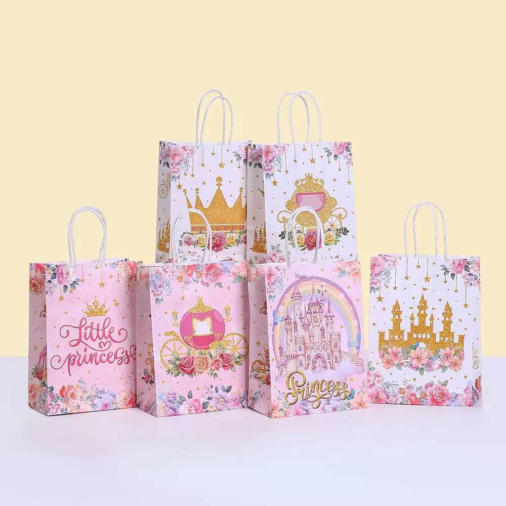 粉色梦幻城堡纸袋生日派对礼品包装袋少女甜美纸袋商场购物打包袋