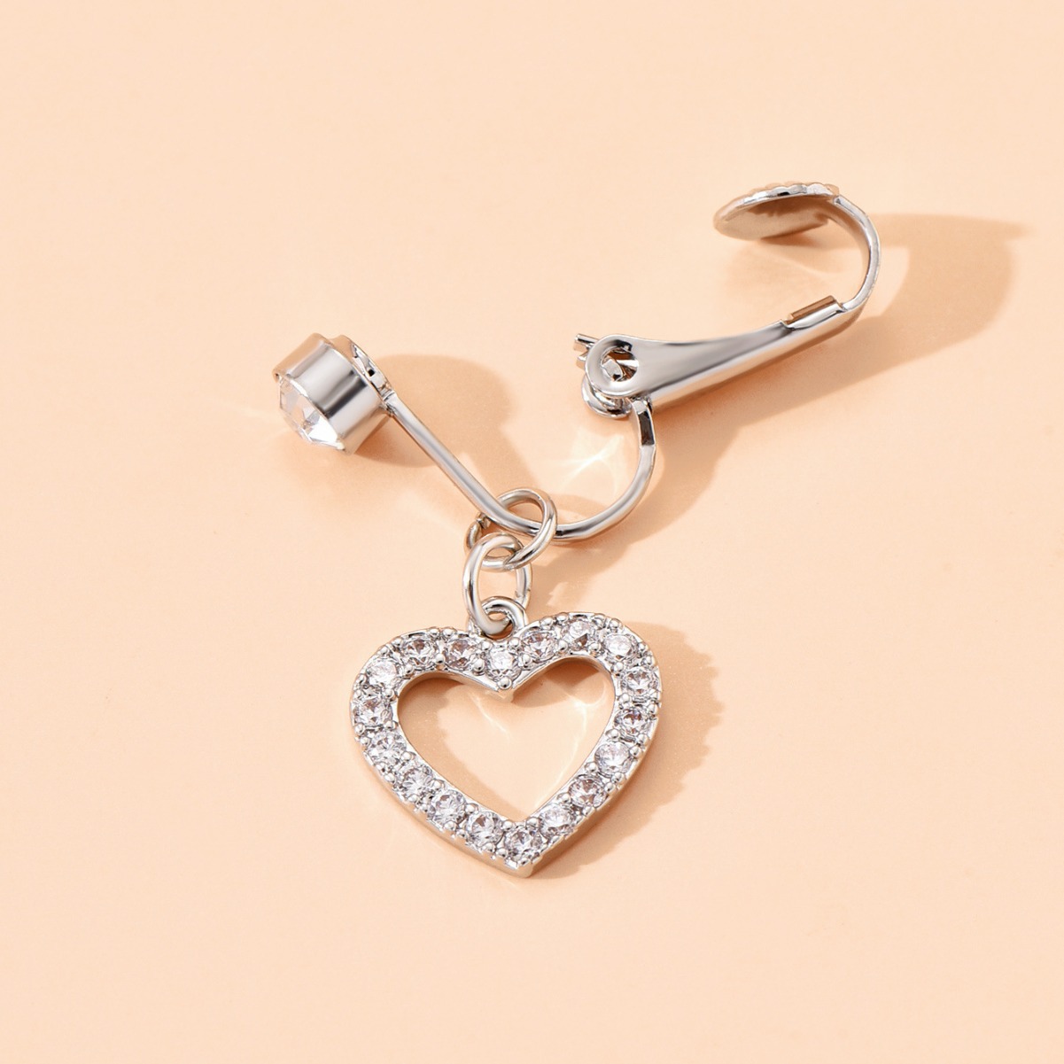 Non-piercing Belly Button Ring With Zircon Heart Design_voghion.com
