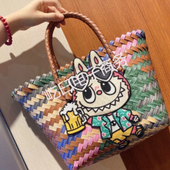 高品質手織りかわいいウサギ日本の漫画の出っ歯ラブブ女性のショルダーバッグハンドバッグ