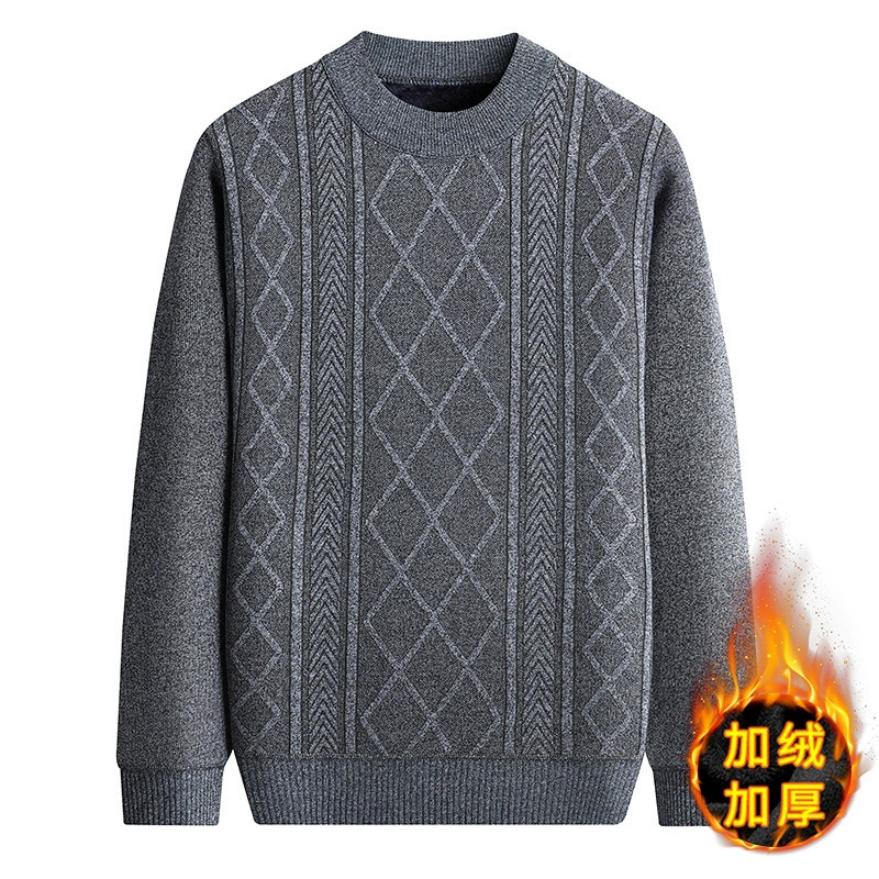 Плюшевый толстый свитер мужской зимний свободный круглый воротник жаккардовый свитер среднего и пожилого возраста свитер нижний свитер