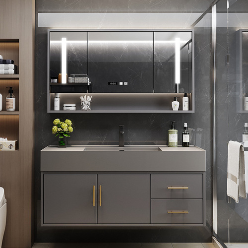 Simple modern rock integrated basin bathroom cabinet combination wash basin cabinet set bathroom face wash basin
