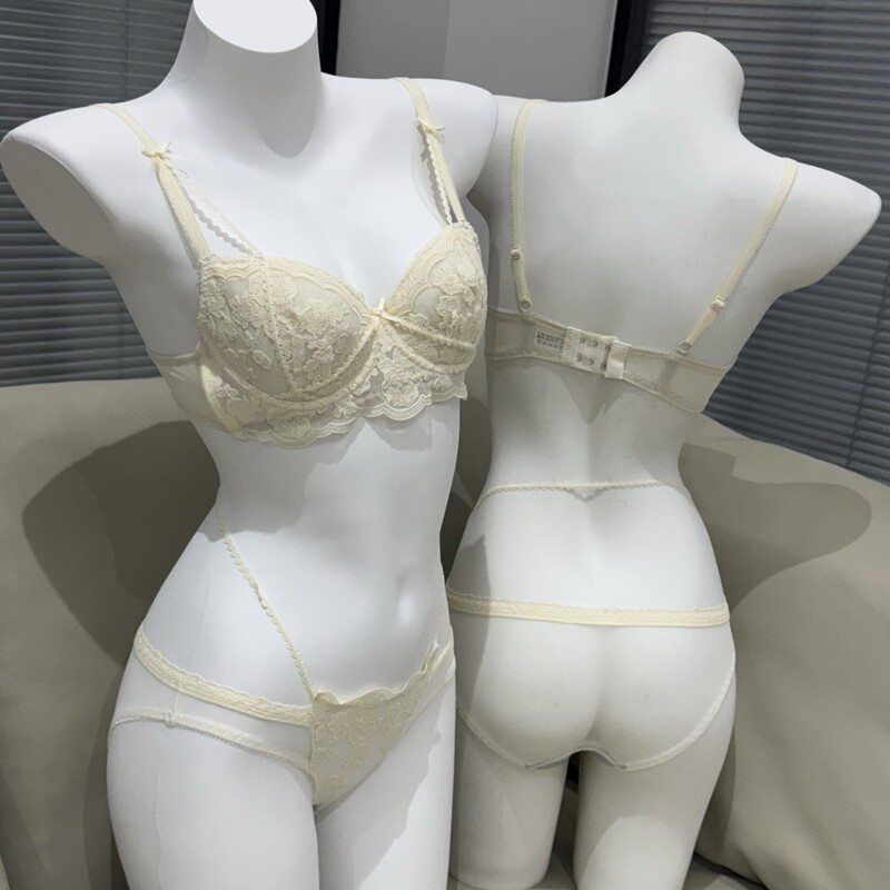 Siyu siyu フレンチウサギ耳下着女性の薄い大きな胸プッシュアップブラジャーレースブラセット|undefined