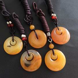 黄龙玉圆珠连环扣吊坠 玉石男女款玉坠挂件