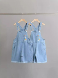 2024 Spring and Summer New College Style Vitality Girly Loose Denim Overalls Shorts Tttv 242404 T