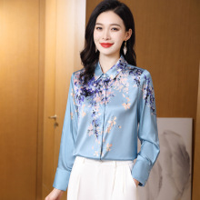 【跨境】重磅真丝衬衫女长袖桑蚕丝2025新款春秋印花气质欧美风