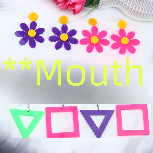 New Fluorescent Color Hollow Flower Earrings Earrings Simple Fresh Popular Triangle Square Earrings Ear Jewelry Women
