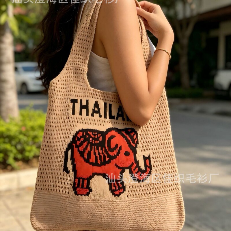 2026 New Tote Bag, Beach Bag, Knitted Bag, Elephant Straw Bag, Thai Resort Style Bohemian Bag 2026 New Tote Bag, Beach Bag, Knitted Bag, Elephant Straw Bag, Thai Resort Style Bohemian Bag