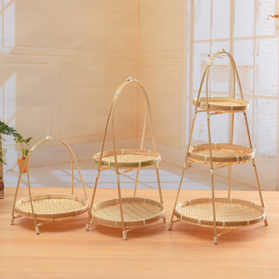Handmade Bamboo Pastry Tray Small Basket Tea Fruit Basket Bamboo Basket Chinese Antique Double Layer Basket Plate
