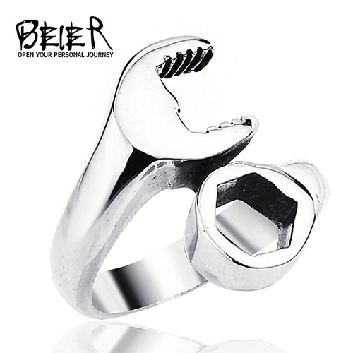 beier foreign trade fashion creative stainless steel wrench ring European and American trendy personalized men's ring jewelry wholesale