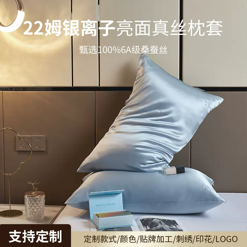 引流款22姆重磅100%桑蚕丝银离子亮面真丝枕套枕头套床上用品跨境