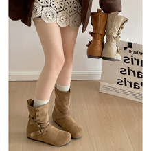 卡其美拉德内增高厚底靴子女2025新款秋季配裙子显瘦勃肯复古短靴