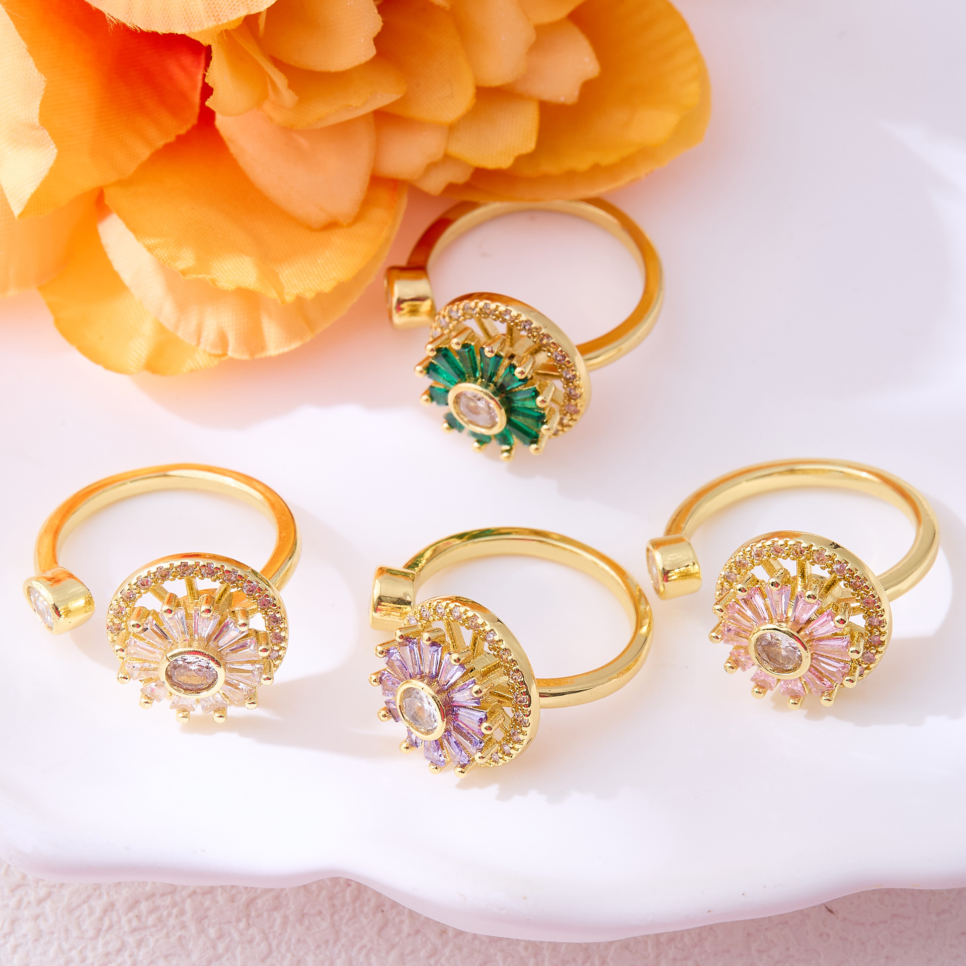 工厂直销跨境可转动雪花戒指女小众设计时尚个性旋转ins轻奢指环