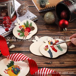 36 pieces unfinished wood cutting wood DIY craft cutting wooden fruit shape hanging ornaments with holes hemp rope