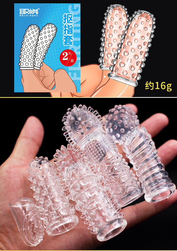 Finger Sleeve for Pleasure with Large-Particle Massage and Ribbed Texture, Transparent TPE, 1-Piece — detail image 27