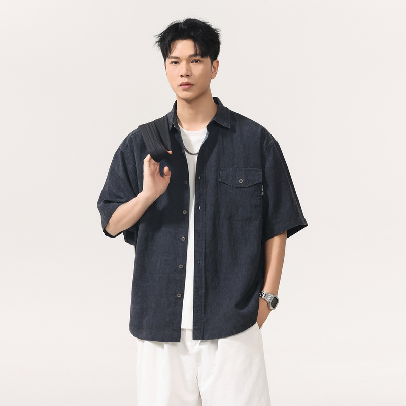 High-End Tencel Lyocell Shirt for Men, Summer Style, Loose Casual Drapey Short-Sleeve Cardigan, Old Money Style Shirt