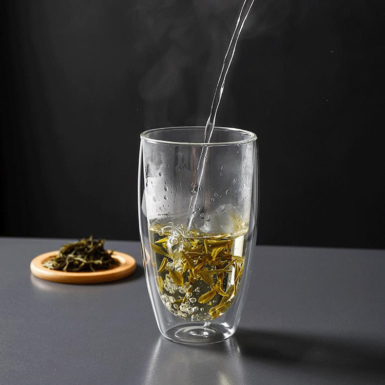 Vaso de vidrio borosilicato tipo huevo, taza transparente doble para café, leche o jugos