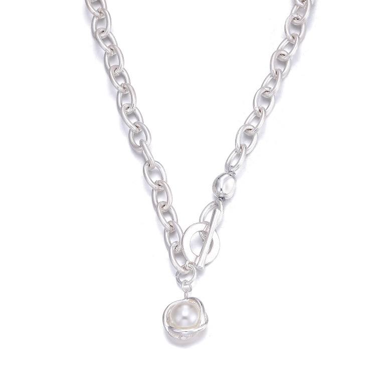 Alloy Thick Chain Pearl Pendant Necklace display picture 13