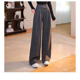 【工厂直销】秋冬糯米裤感显瘦遮肉窄版阔腿裤女高腰直筒西装裤