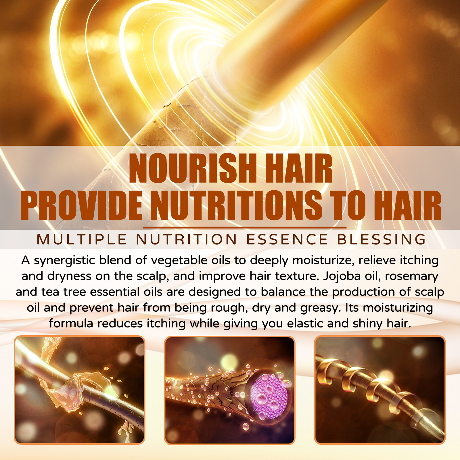 EELHOE jojoba juuksehooldusõli silub kuivi ja kahuseid juukseid, tugevdab juukseid, masseerib peanahka ja hooldab juukseid._voghion.com