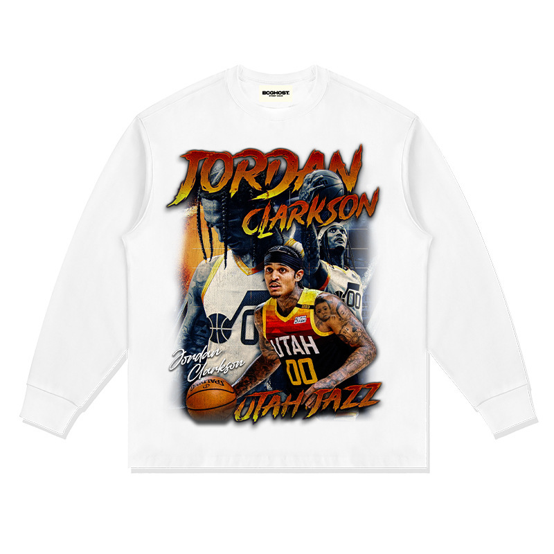 Clarkson American Star camiseta callejera hip-hop marca de tendencia impresión retro hacer viejo lavado pesado cuello redondo manga corta