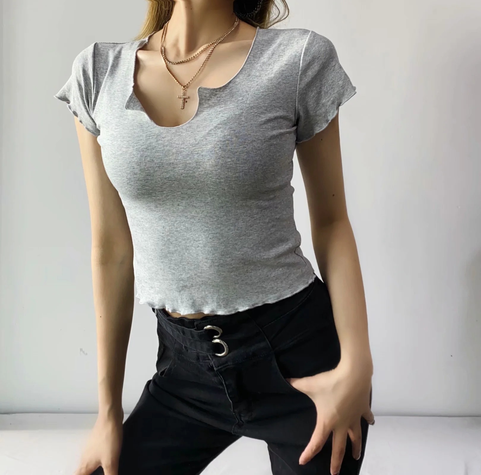 U-neck slim crop top NSAC21954