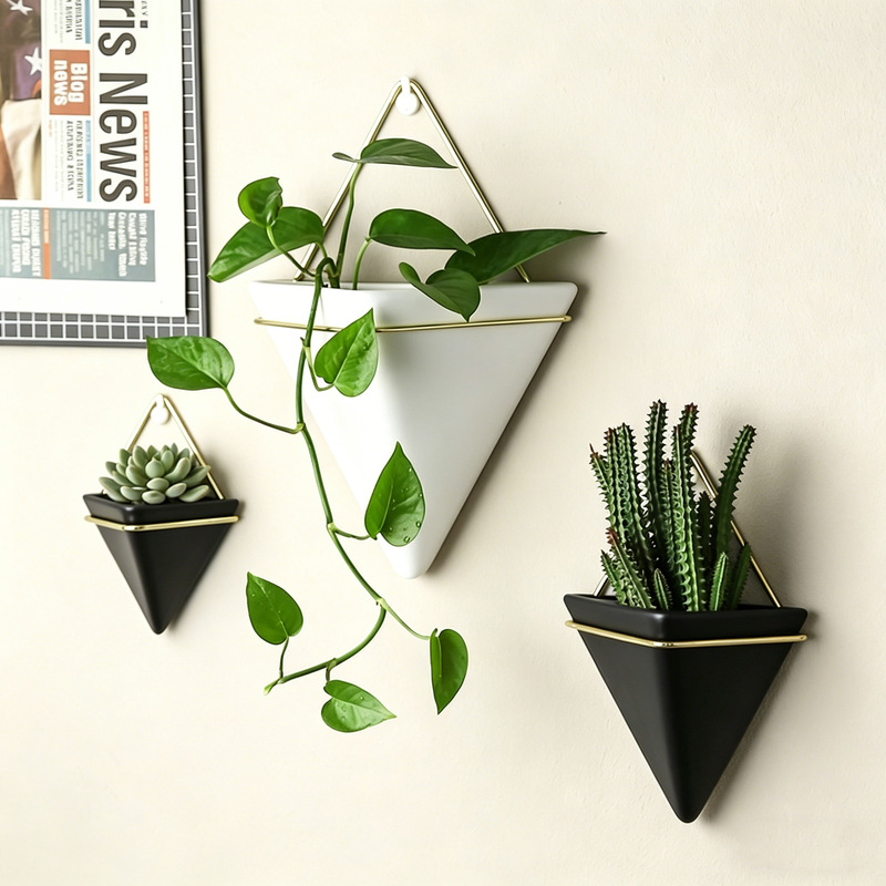Cross-Border Hot-Selling Hydroponic Wall-Mounted Flower Pots, Ceramic Wall-Hanging Flower Vases, Wall-Mounted Green Plants, Succulent Flower Pots