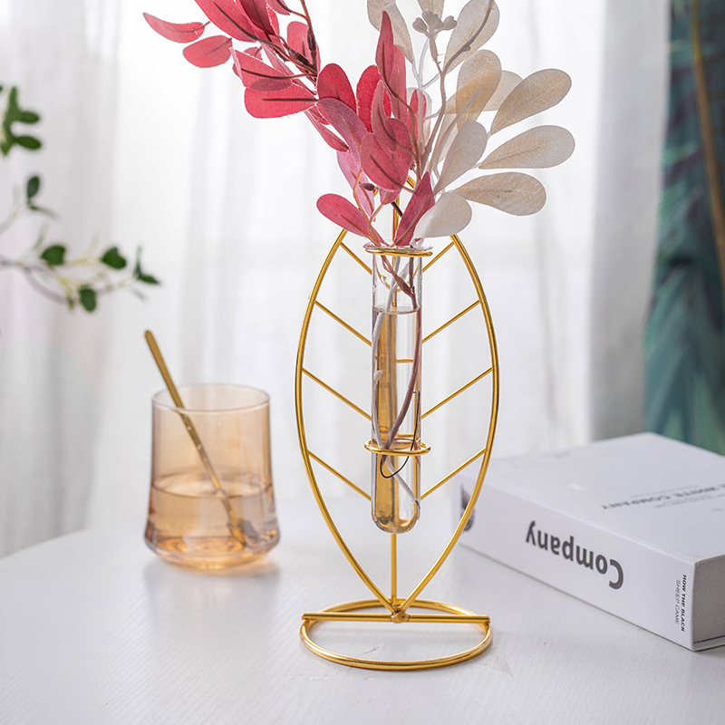 Jarrón de vidrio minimalista, jarrón tipo tubo de ensayo, florero creativo de metal, adecuado para cafeterías, salas de estar, mesas de comedor, mesas de centro, flores secas y plantas verdes.