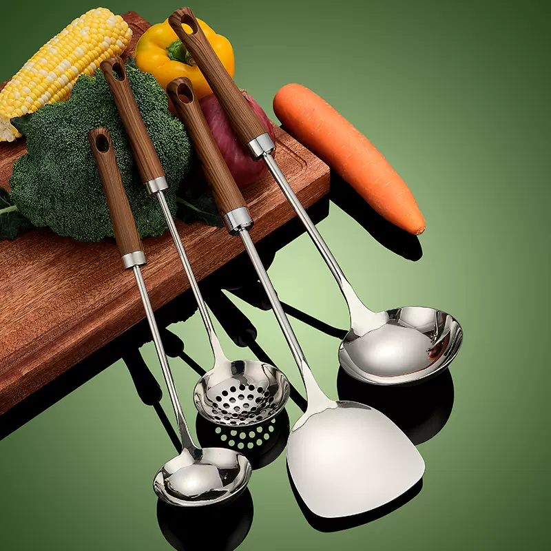 现货批发木纹塑柄铲勺套装 厨房烹饪熬汤四件套铲勺炒菜铲子长柄