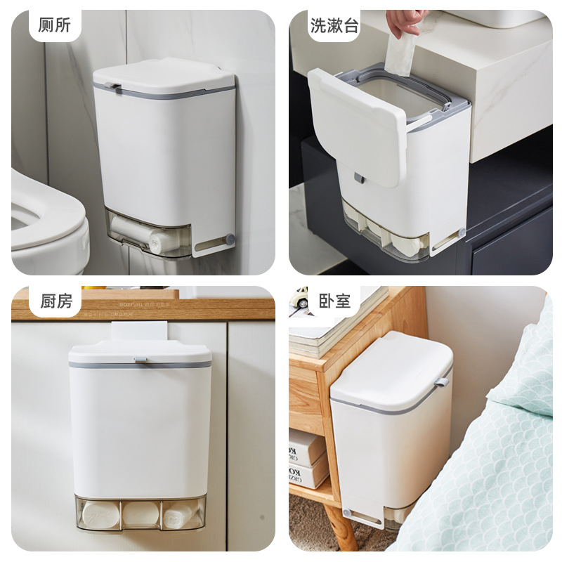 Bote de basura del baño Cocina doméstica montada en la pared Cubo de almacenamiento de desechos de cocina con tapa