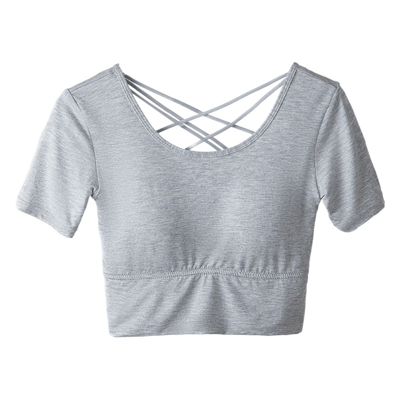 Cross beauty back short sleeve women with chest pad plus size modal all-match bottoming navel T-shirt top spring and summer short