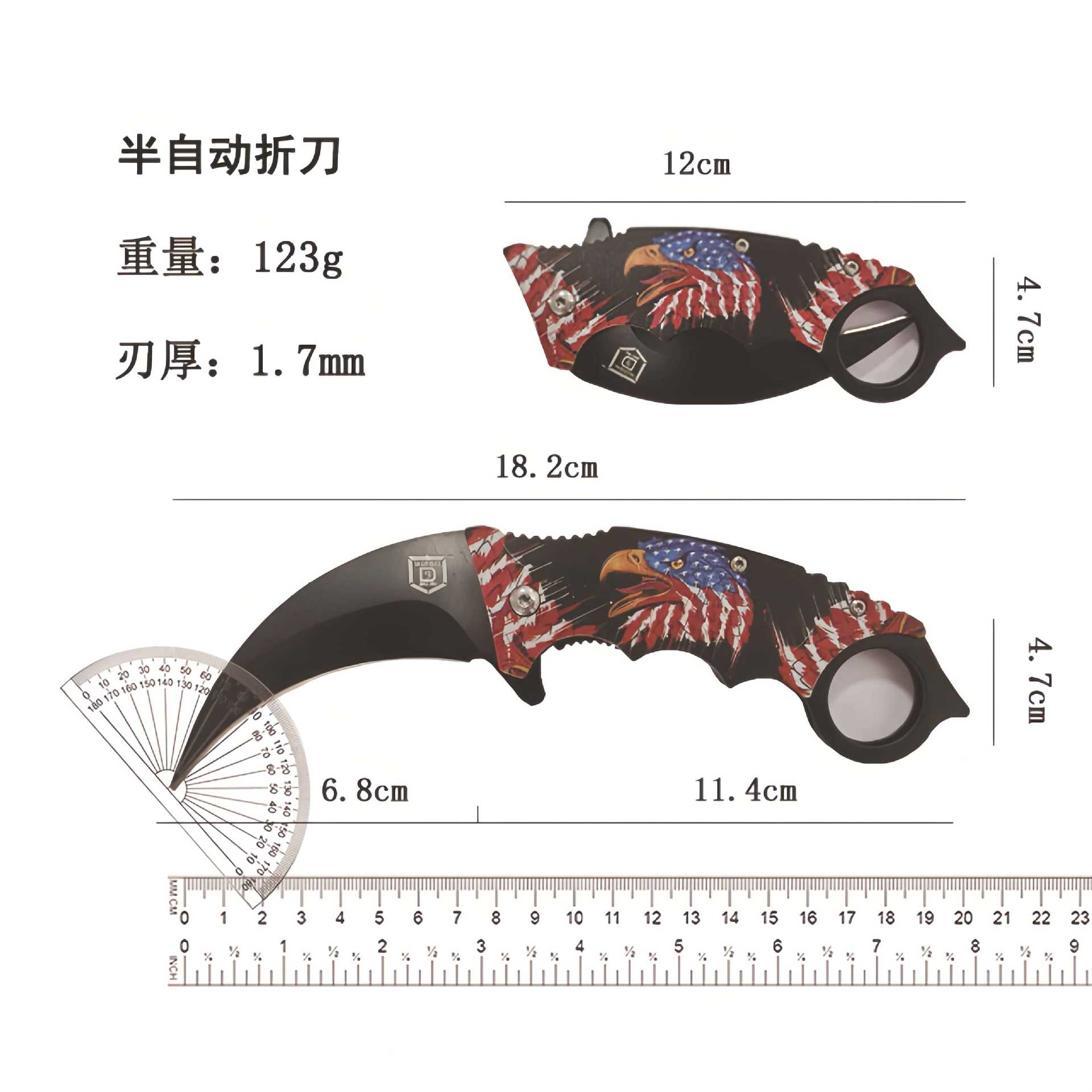 跨境新款折叠刀高硬度厚露营直刀便携多功能求生野外生存折叠刀