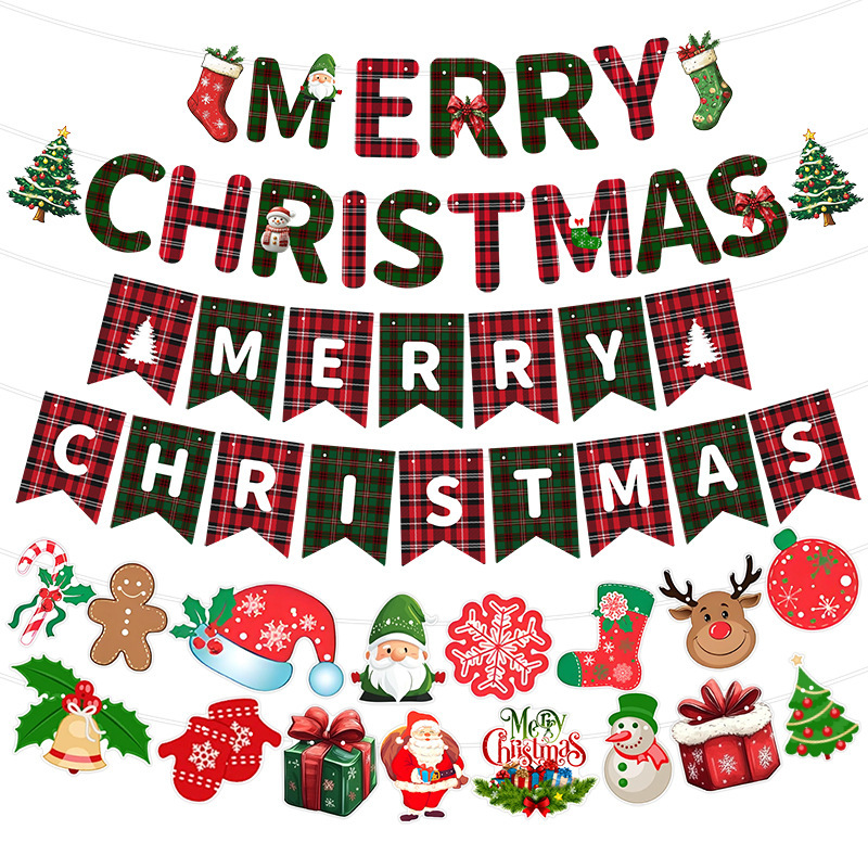跨境新品圣诞节Merry Christmas‌字母拉旗拉花装饰ins风纸质横幅|undefined