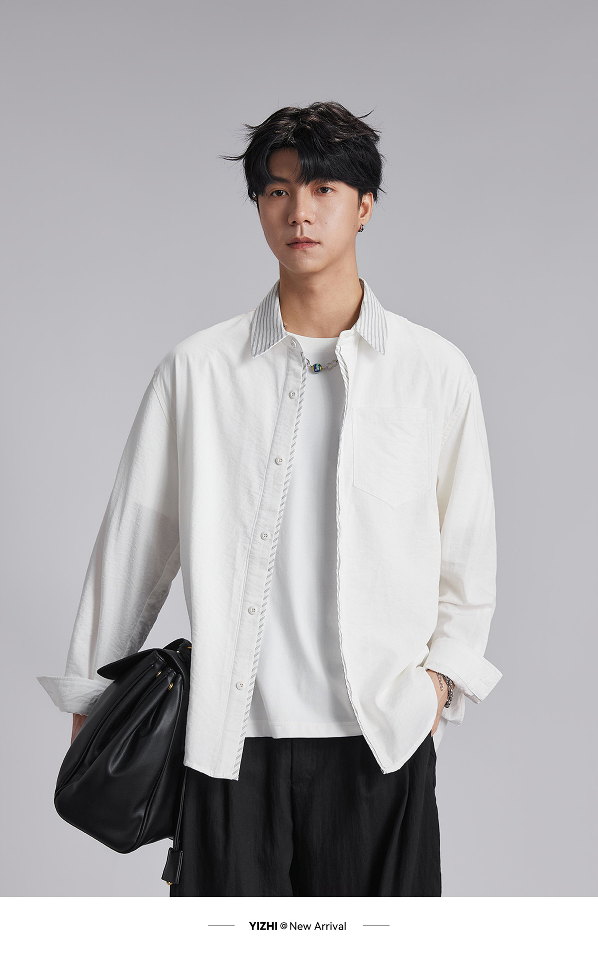 Áo chống nắng nam dáng rộng phối vải cotton phong cách lịch lãm — Xanh navy chi tiết 7