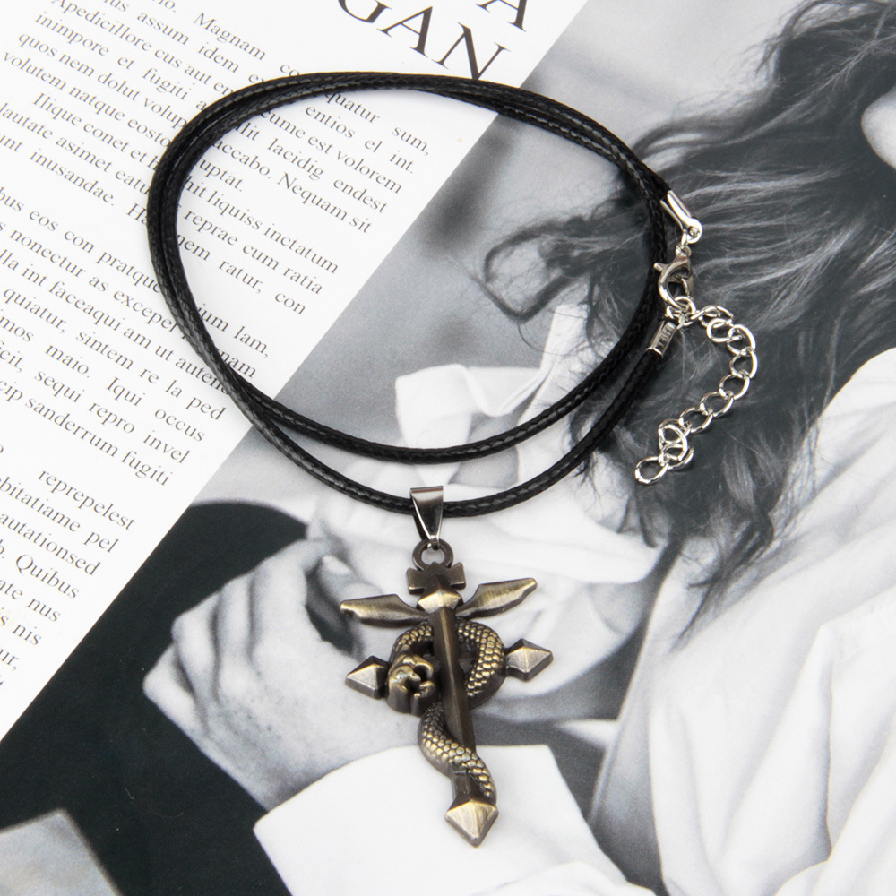 Alloy, Wax rope Material Retro Ethnic Style Cross Snake Alloy Wax Rope Plating Men's Pendant Necklace