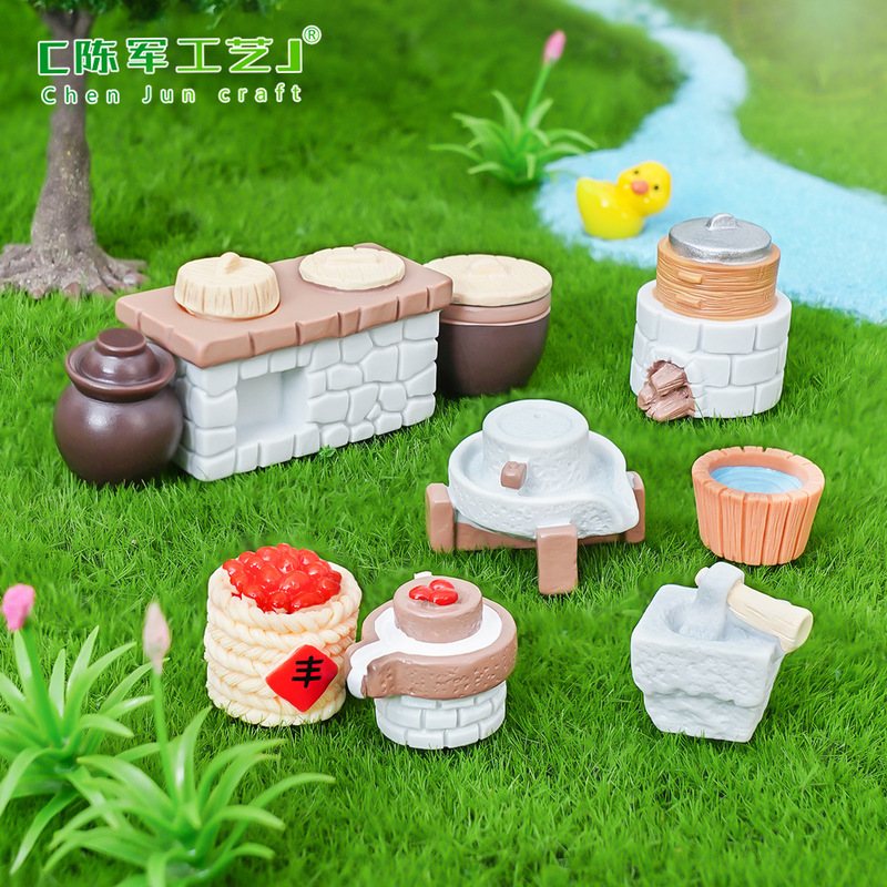 Micro-landscape creative nostalgic retro farmhouse stove kitchen doll house diy decorations accessories miniature small ornaments