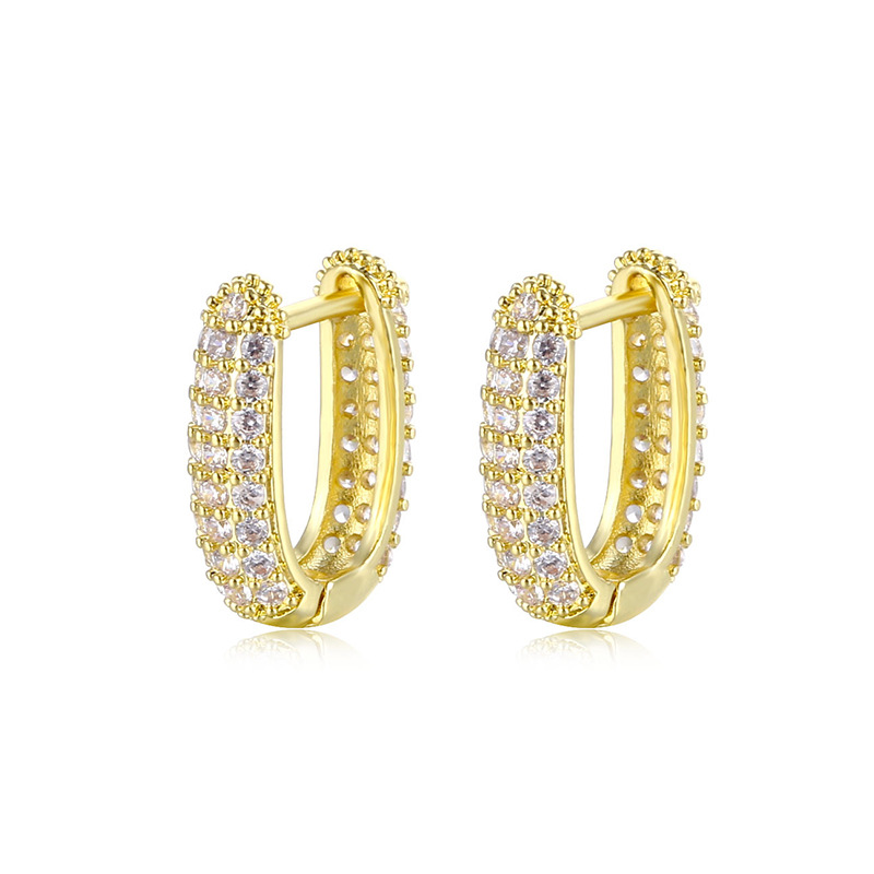 12g Weight PVD Coated Gold Plating Process Fashion U Shape Copper Inlay Zircon Earrings 1 Pair