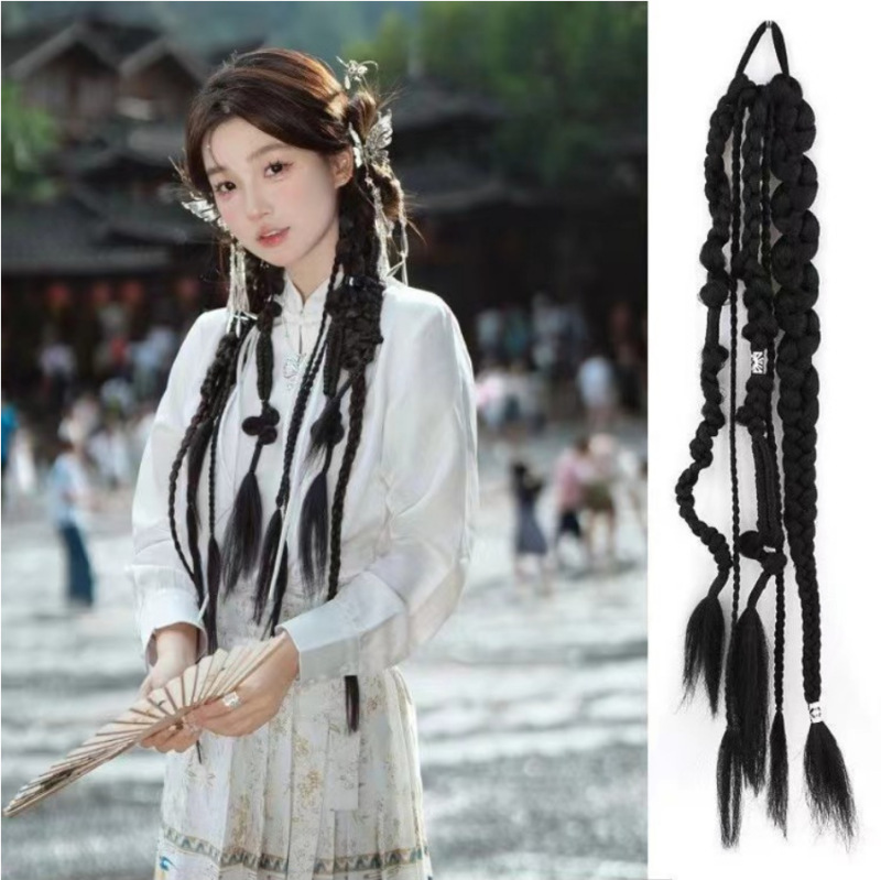 Xijiang Qianhu Miao Village Chinese-Style Silver Buckle Dreadlocks Wig Sweet Cool Girl Braids Special Offer