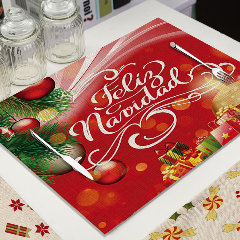 Mantel Individual de Lino para Navidad - Diseño de Dibujos Animados, Aislante, para Decoración