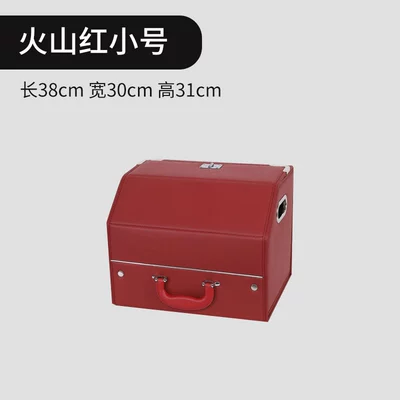 handle foldable leather waterproof – Car storage bag/box - turn-down-style-small-size-volcanic-red-383031
